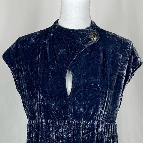 Cynthia Steffe Metallic Blue Crush Velvet Silk Blend Babydoll Dress Size 10 - Picture 3 of 12